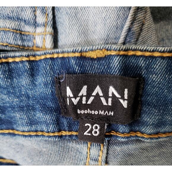 Man Boohoo Man, Men's Skinny, Frayed holes, Patches, 5 pocket, Blue Jeans, 28R - Picture 6 of 9